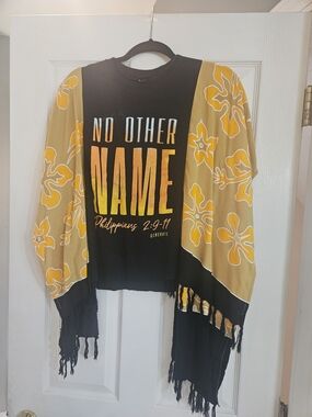 Mix And Match No Other Name Graphic Tee with Yellow Floral Kimono Overlay